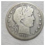 1911 (D) BARBER HALF DOLLAR