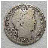 1908 (D) BARBER HALF DOLLAR