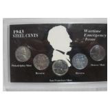 1943 5 STEEL PENNY MINT SET