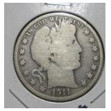 1911 (D) BARBER HALF DOLLAR