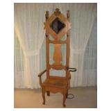ANTIQUE  OAK HALL SEAT W/ MIRROR- HAT HOOKS