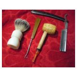 STRAIGHT RAZOR-CORN PIPE-SHAVING BRUSH-SHOE HOOK