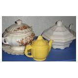 (2) CERAMIC SOUP TUREENS & TEA POT
