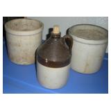 1 GALLON CROCK & HOOTCH JUG (BOTH CRACKED)