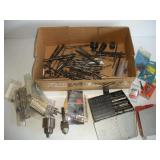 ASSORTED DRILL BITS - CHUCKS AND HOLE SAWS