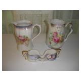 FLORAL PITCHERS AND NAPKIN HOLDER