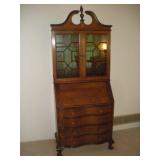 Drop Front Walnut Book Case Writing Desk