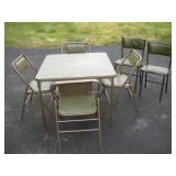 VINTAGE CARD TABLE AND FOLDING CHAIRS
