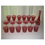 CRANBERRY ETCHED STEMWARE BY J.W. RACINGER