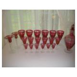 CRANBERRY ETCHED STEMWARE BY J.W. RACINGER