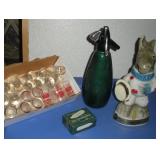 JIM BEAM DECANTOR-SELTZER BOTTLE- SHOT GLASSES