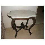 Marble Top East Lake Victorian Walnut Parlor Table