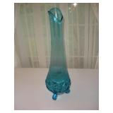 L E SMITH BLUE 3 WHEELER SWUNG DIAMOND VASE