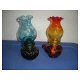 (2) SMITH GLASS 12 INCH OIL LAMPS