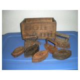 SAD IRONS & WOODEN BON AMI BOX