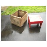 VINTAGE WOODEN CRATE AND STEP STOOL