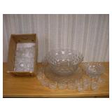(2) GLASS PUNCH BOWLS W/ 32 CUPS AND