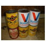 (6) COLLECTABLE FLAT TOP OIL CANS (FULL)