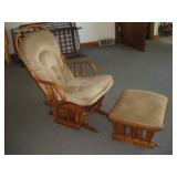 OAK MID CENTURY MODERN ROCKING CHAIR AND OTTOMAN