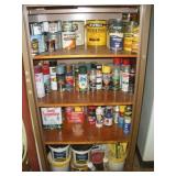 SPRAY PAINT STAIN AND PAINT CONTENTS OF SHELVES