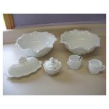 VINTAGE MILK GLASS W/ FENTON SUGAR BOWL AND