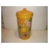 MID CENTURY MODERN PLASTIC FLORAL LAUNDRY BASKET