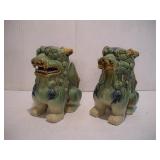 2 VINTAGE GLAZED CERAMIC FOO DOGS