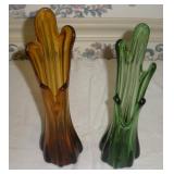 2 SWUNG GLASS 5 FINGER BUD VASES 11 INCH TALL
