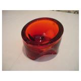 VIKING GLASS AMBERINA SLANT ATOMIC ORB ASHTRAY