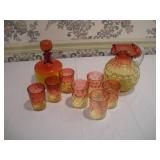 PHOENIX GLASS WATER SET REVERSE AMBERINA OPTIC --