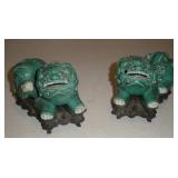 ANTIQUE CHINESE GREEN GLAZED FOO DOGS