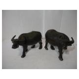 2 VINTAGE HAND CARVED WOODEN WATER BUFFALO