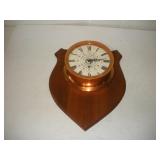 VINTAGE BRASS SHIP CLOCK W/ WOODEN PLAQUE