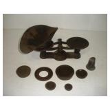 VINTAGE CAST IRON SCALE W/ COUNTERWEIGHTS