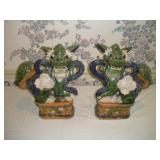 2 VINTAGE CHINESE SANCAI GLAZED STONEWARE FOO DOGS