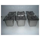 (6) STAINLESS STEEL 1/6 PANS W/ LIDS
