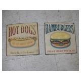 HOT DOG AND HAMBURGER METAL SIGNS 14X14