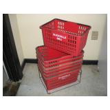 (7) PLASTIC SHOPPING BASKET W/ RACK