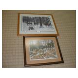 (2) FRAMED DEER PRINTS LARGEST 37X29