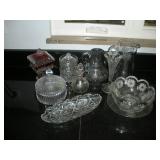 CRYSTAL GLASS CANDY DISHES & PITCHERS