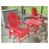 WOODEN PATIO ROCKER - CHAIR & TABLE W/ CUSHIONS