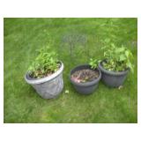 (3) PLASTIC PLANTERS & PLANT STAND