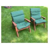 (2) WOODEN PATIO CHAIR W/ CUSHIONS