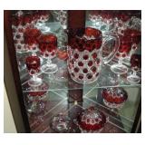 16 PCS OF VINTAGE RUBY FLASH PRESSED GLASSWARE