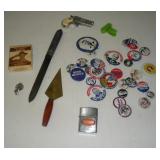 VINTAGE ZIPPO LIGHTER, PINS & ITEMS