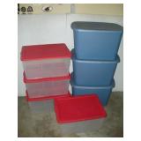 (7) STERILITE STACKING PLASTIC TOTES