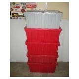 (5) HEAVY DUTY PLASTIC STACKING TOTES