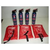 (4) DRY STOP FIRE EXTINGUISHERS AND FIRE BLANKETS