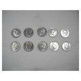 (10) 1966 - 1967 KENNEDY HALF DOLLARS