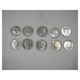 (10) 1965 - 1966 KENNEDY HALF DOLLARS